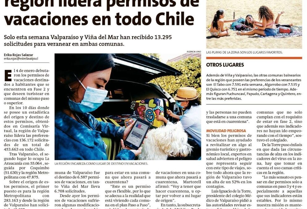 CLIPPING DIARIO CORPORACIÓN REGIONAL DE TURISMO REGIÓN DE VALPARAÍSO, VIERNES 15 DE ENERO DE 2021